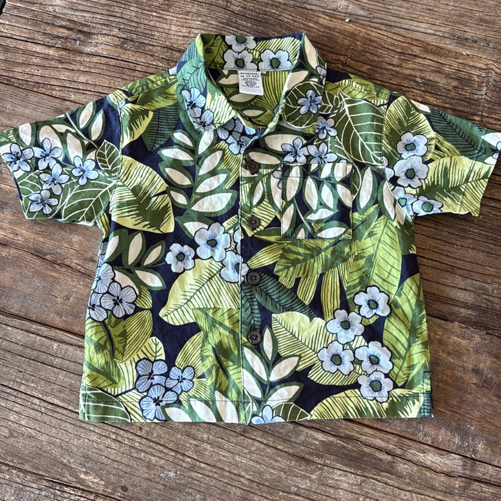 Gymboree Short-Sleeve Tropical Print Hawaiian Button-Up Green Shirt 18-24M
